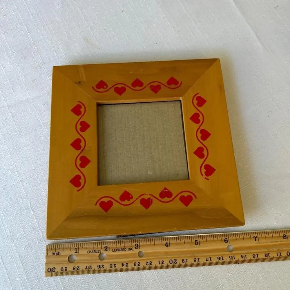 Cottagecore wooden standing picture frame red hearts whimsy cottagecore